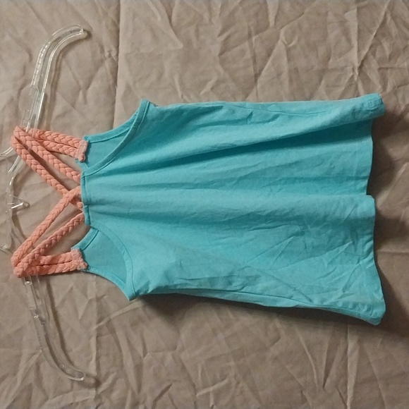 Girls Tommy Bahama blue tank top with pink flower size M (5/6) - Picture 2 of 3